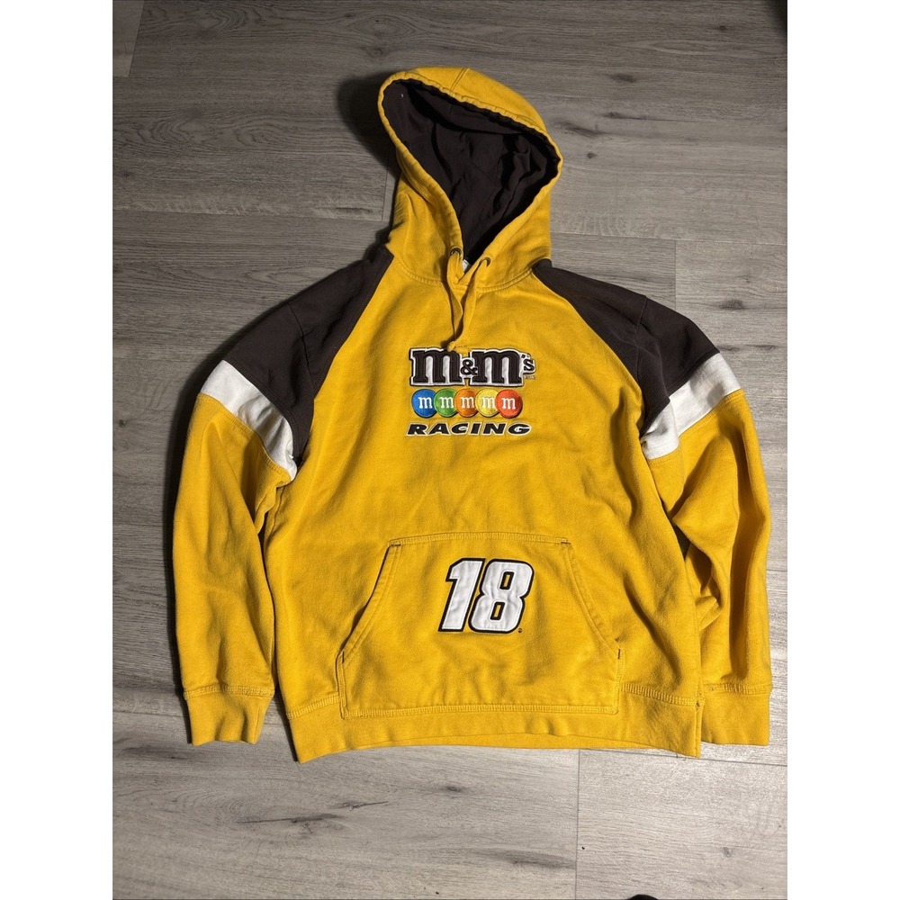 M&M's Racing NASCAR #18 Hoodie Yellow Brown Pullover‎ Sweatshirt